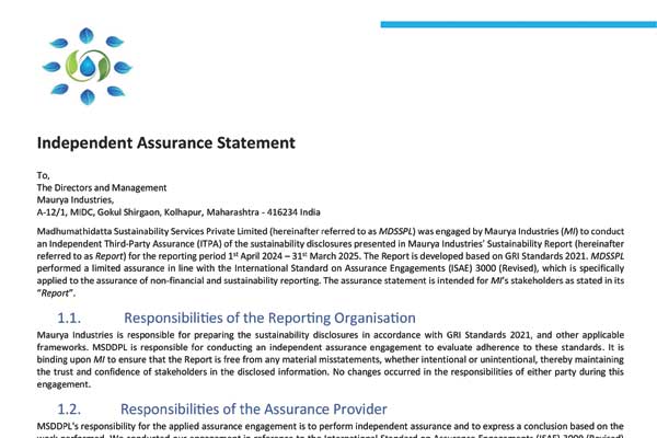 ESG Assurance Statement Maurya Industries - 02/09/2025